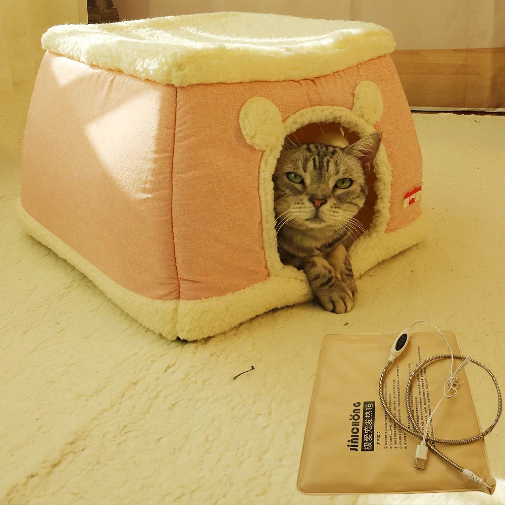 New 360 Degree Fully Enclosed Electric Heating Cat and Dog House Cat Nest Winter Warmth Constant Temperature Cat Beds Blanket