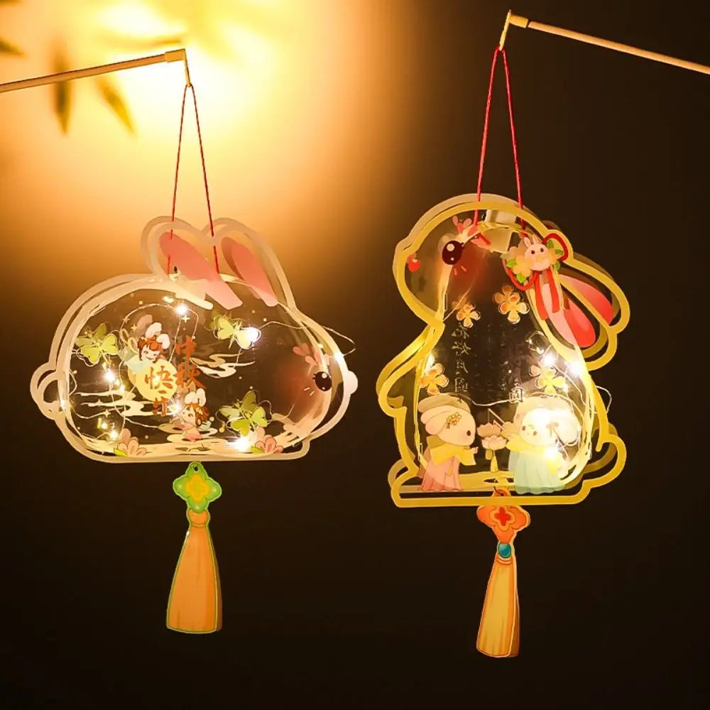 Luminous Mid-Autumn Festival Lantern DIY Handmade with LED Light Rabbit Lantern Chinese Style Glowing Handheld Luminous Lantern