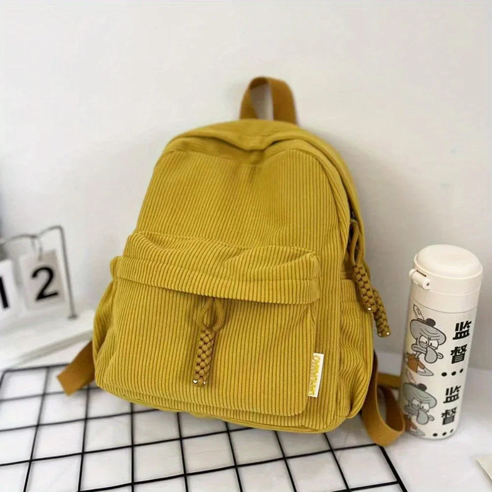 Backpack Solid Color Corduroy Backpack Handbag Rucksack Small School Bags Commuting Simple Student Book Bags Autumn Winter