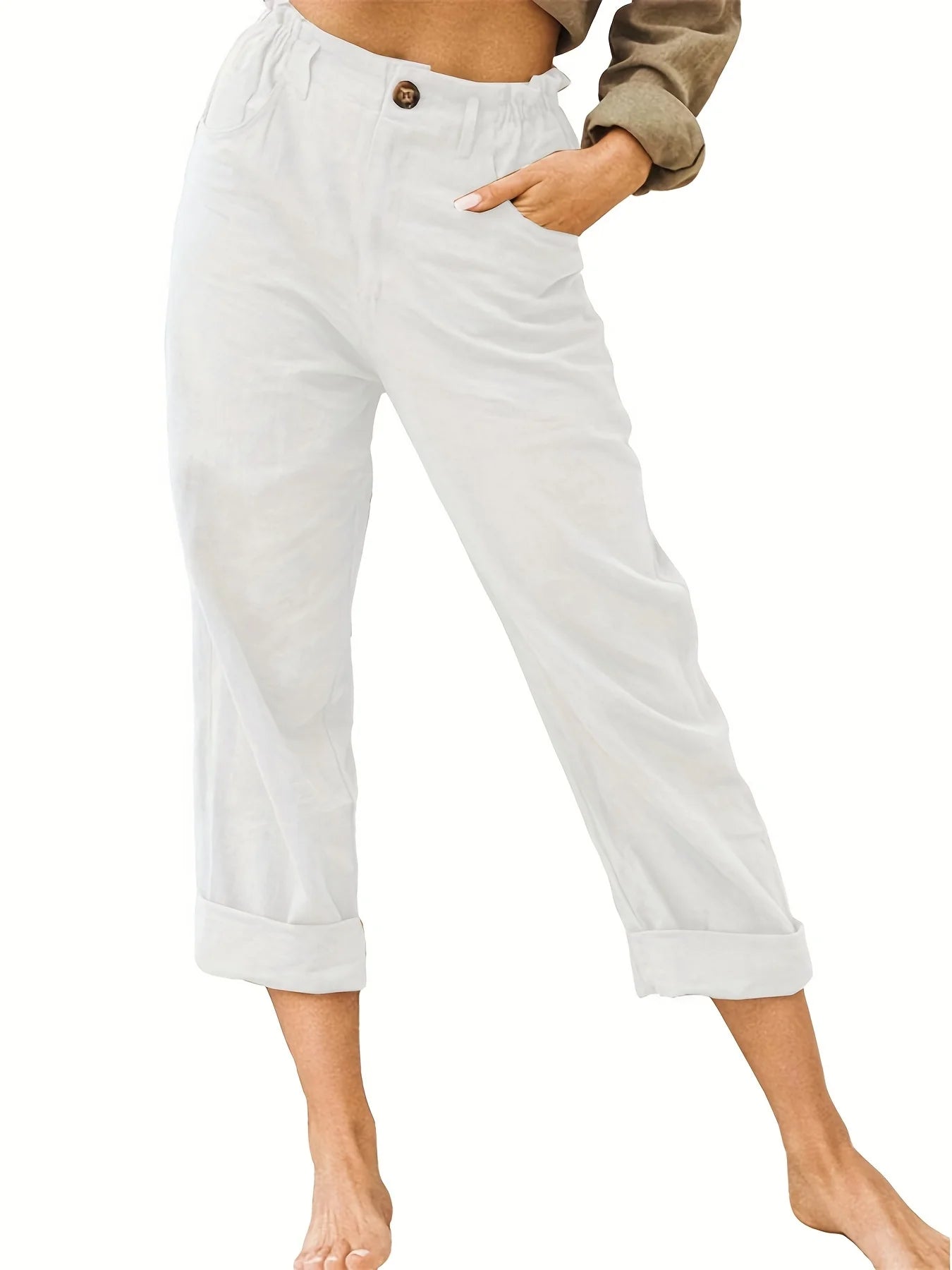 Summer 2024 new ladies cotton and linen straight tube cropped casual and comfortable simple women radish pants