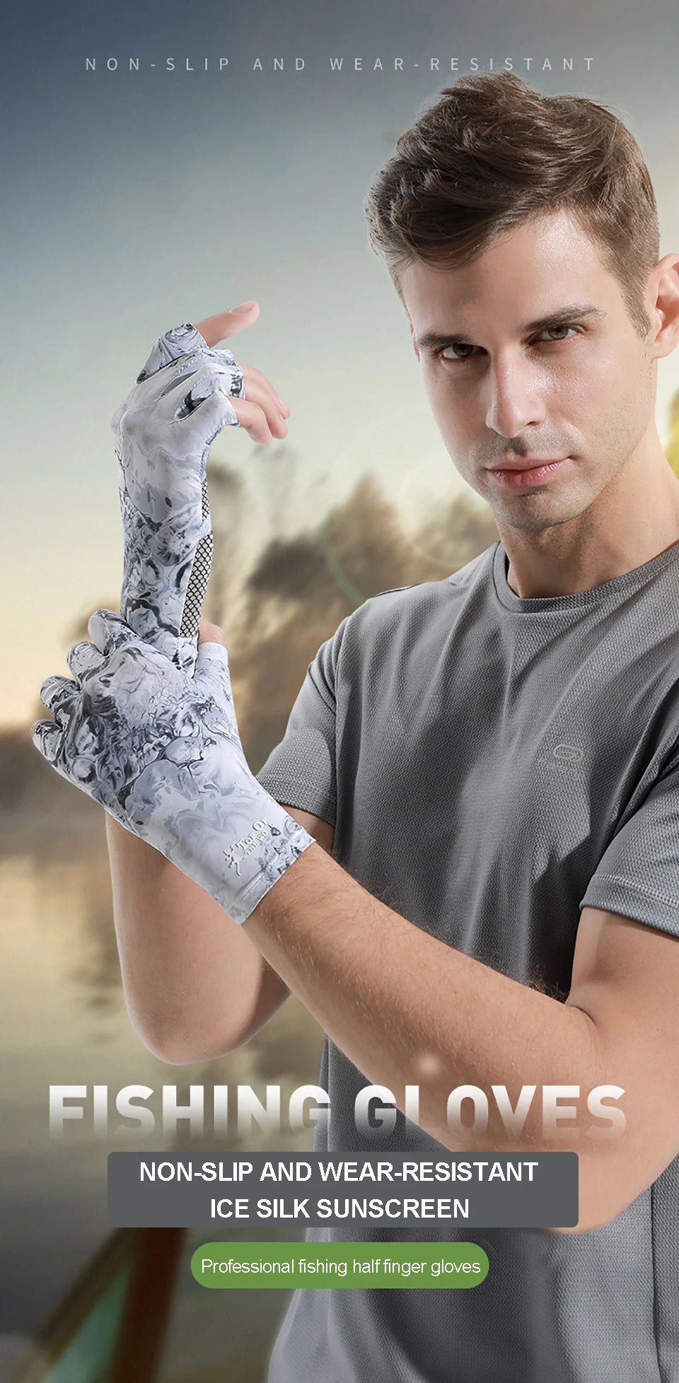 GOBYGO Fishing Gloves Anti-Slip Wear-Resistant Silk-Like Ventilation Half-Finger Gloves Outdoors Sun Protection High Elasticity