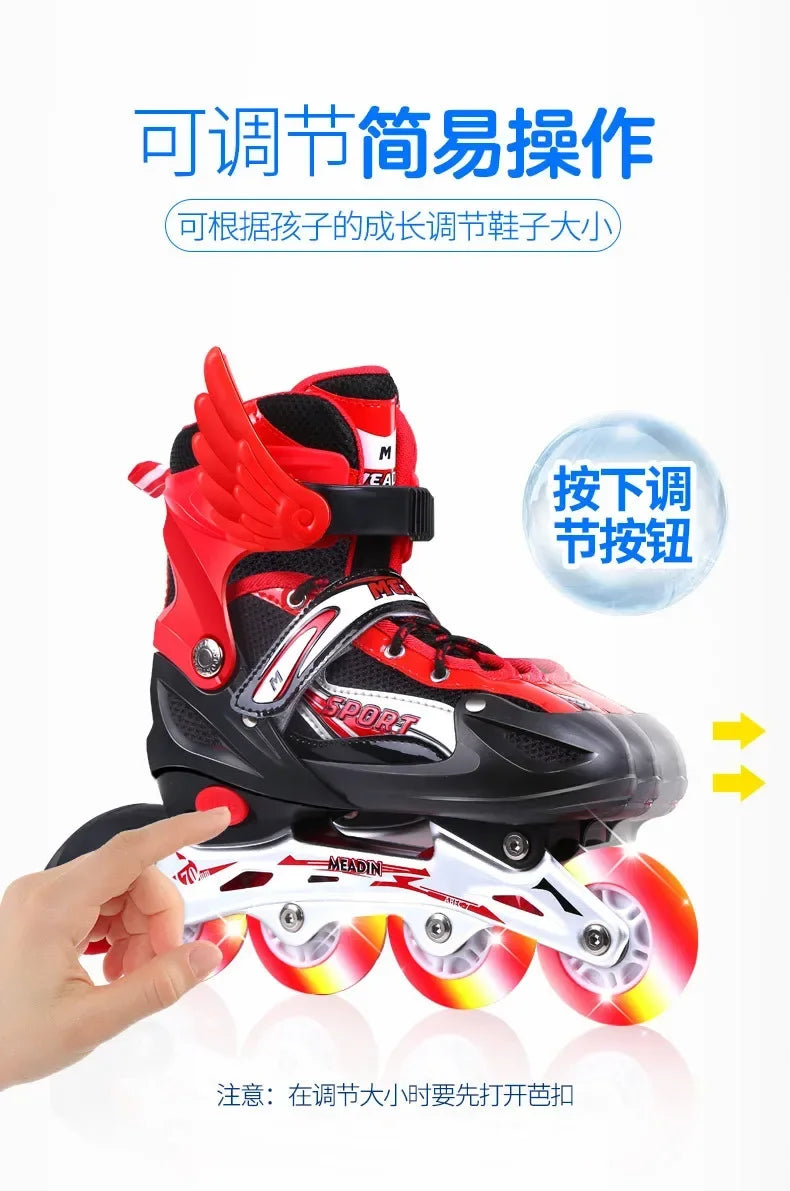 2025 Skating shoes, children's flash straight row roller skating shoes, roller skating shoes, adjustable for both men and women