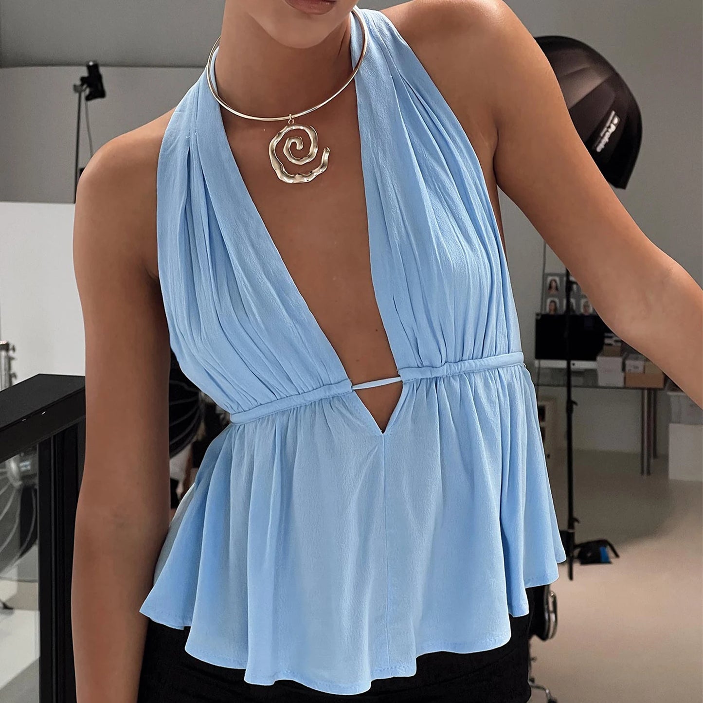 Women Halter Neck Crop Tops Sexy Tie-up Sleeveless Backless Tank Tops Solid Color Summer Vest Female Camisoles for Club Party