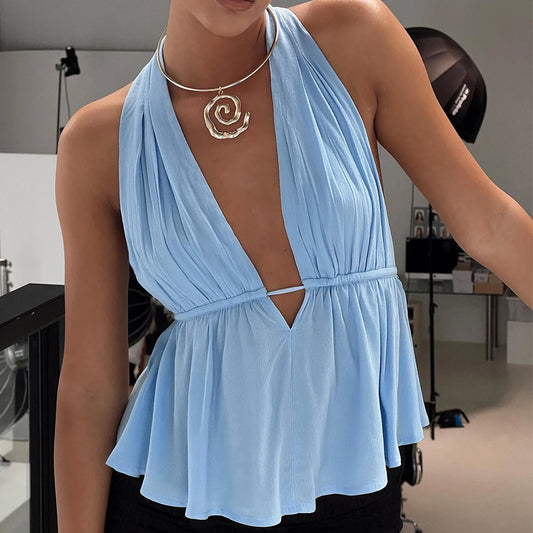 Women Halter Neck Crop Tops Sexy Tie-up Sleeveless Backless Tank Tops Solid Color Summer Vest Female Camisoles for Club Party