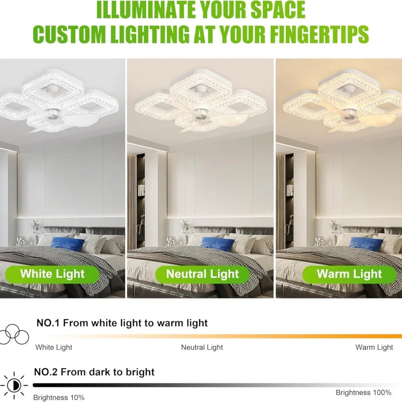 Ceiling Fan Light, E27 Base Remote Control 3000K-6500K Stepless Dimmable Color, 3 Speeds Timer LED Fan Lamp for Living Room