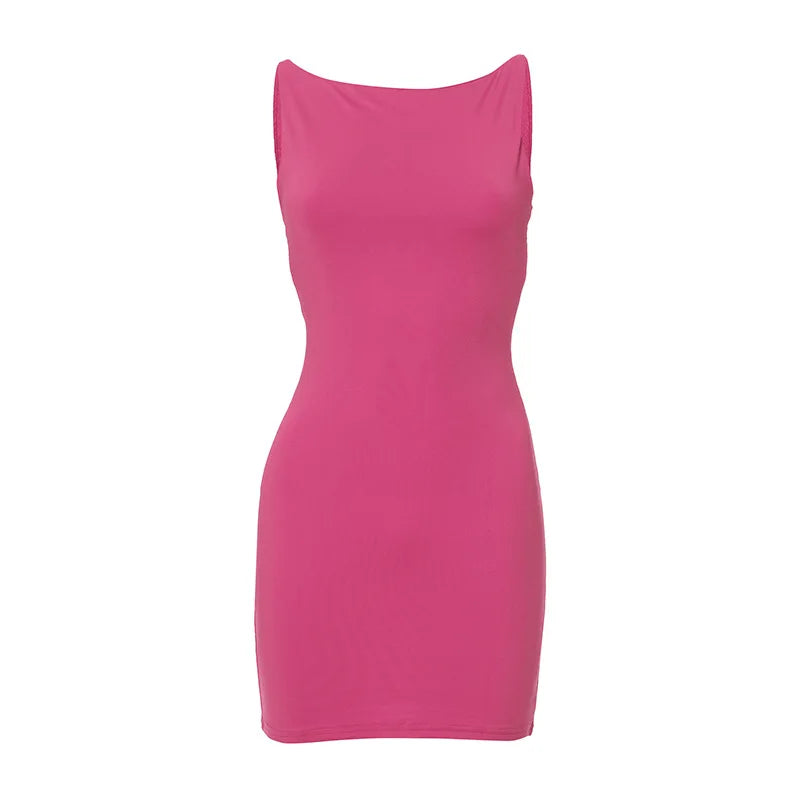 Dress Women Elegant Short Dresses Beautiful Evening Party Dress Solid Color Simple Sleeveless Vest Tight-fitting Dress