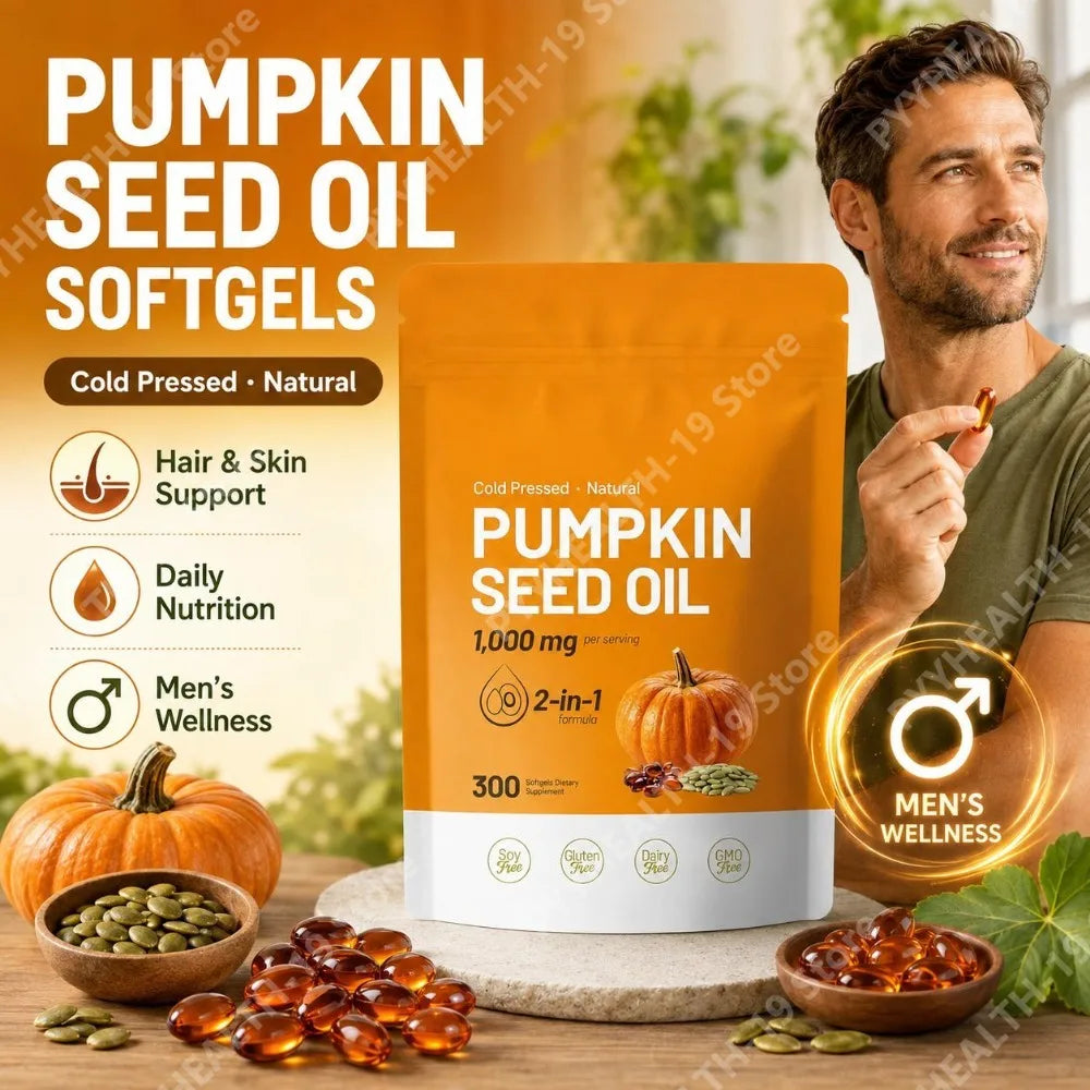 Pumpkin Seed Oil Softgels Cold Pressed 1000mg For Hair Skin Daily Nutrition & Men Wellness Support Formula Adult 300 Count