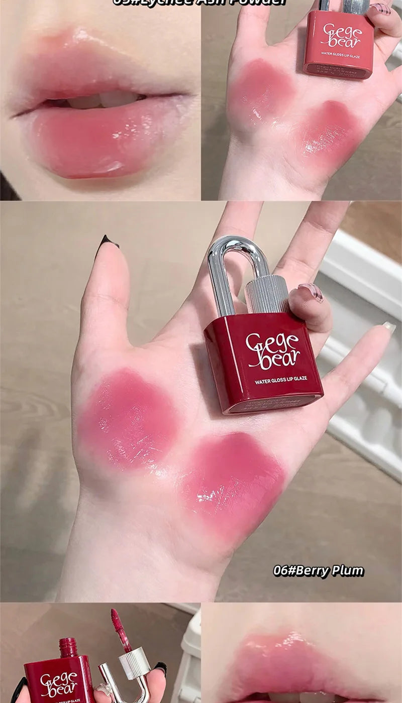 Gege Bear Lockheart Sweet Color Water-Gloss Lip Gloss-Vibrant Colors, Easy to Apply with Non-Long-Lasting Hydration