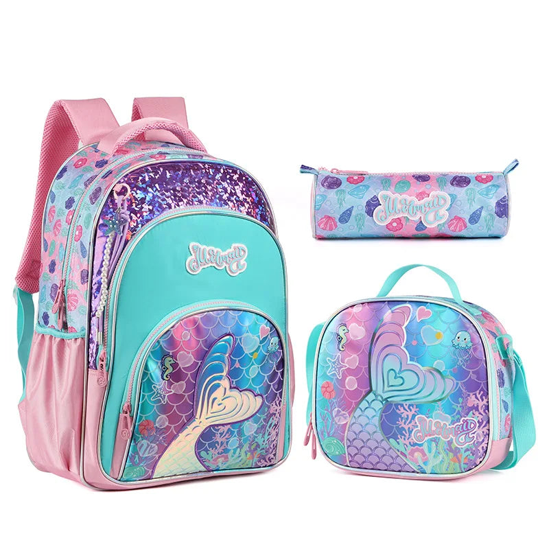 Kids School Backpacks for Girls School Bag Set with Lunch Bag Pencil case Elementary Students Backpack Cute Book Bag