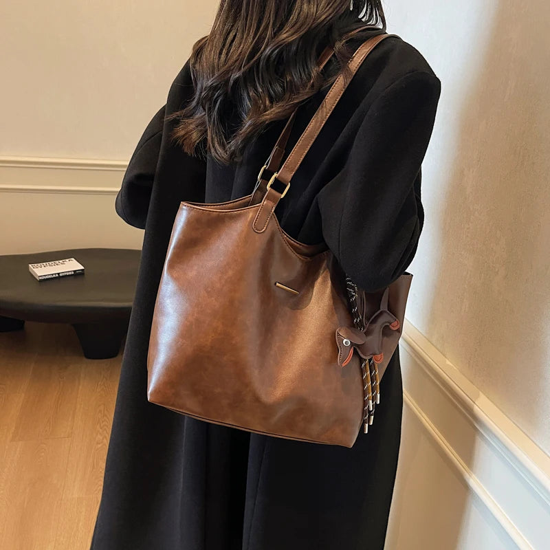 Women Vintage Shoulder Bag PU Leather Retro Tote Handbag Large Capacity Fashion Underarm Bag Female Travel Work Bag