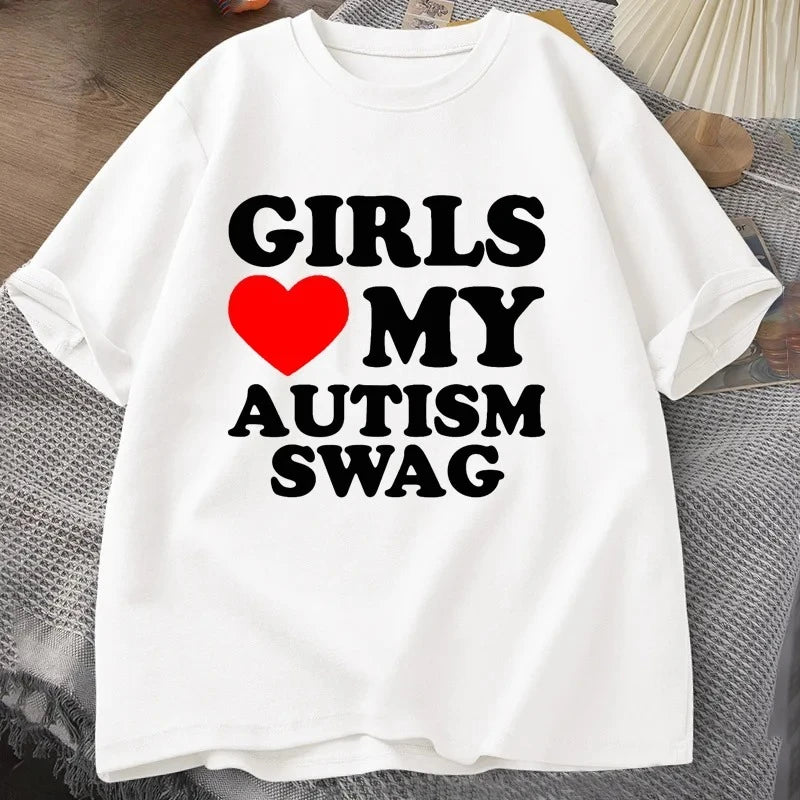 Girls Boys Love My Autism Swag T Shirt Women Men Funny Autistic Girls Awareness Idea T-Shirt Couple Lover Short Sleeve Tees