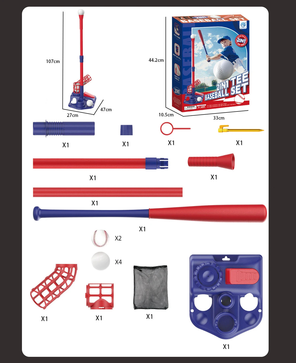 Baseall Set for Kids Indoor Outdoor Sport Toy 3-in-1 Baseball Set with Pitching Machine Adjustable Teeball Batting Toys for Boys