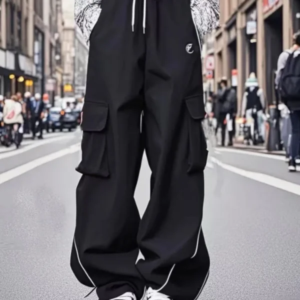 American High Street Black Drawstring Workwear Casual Sports Pants Women Spring 2026 New Loose Wide Leg Floor-Length Pants