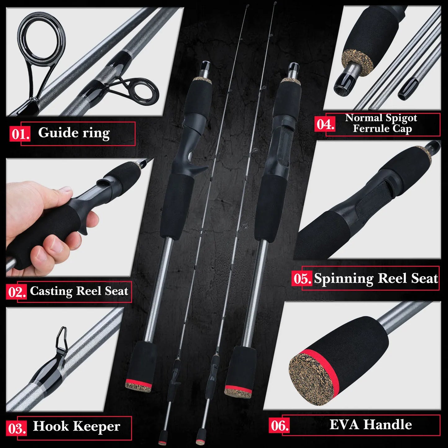 Sougayilang 5 Section Spinning Casting Fishing Rod 1.8M Ultralight Weight Carbon Fiber Poles for Travel Freshwater Fishing Pesca