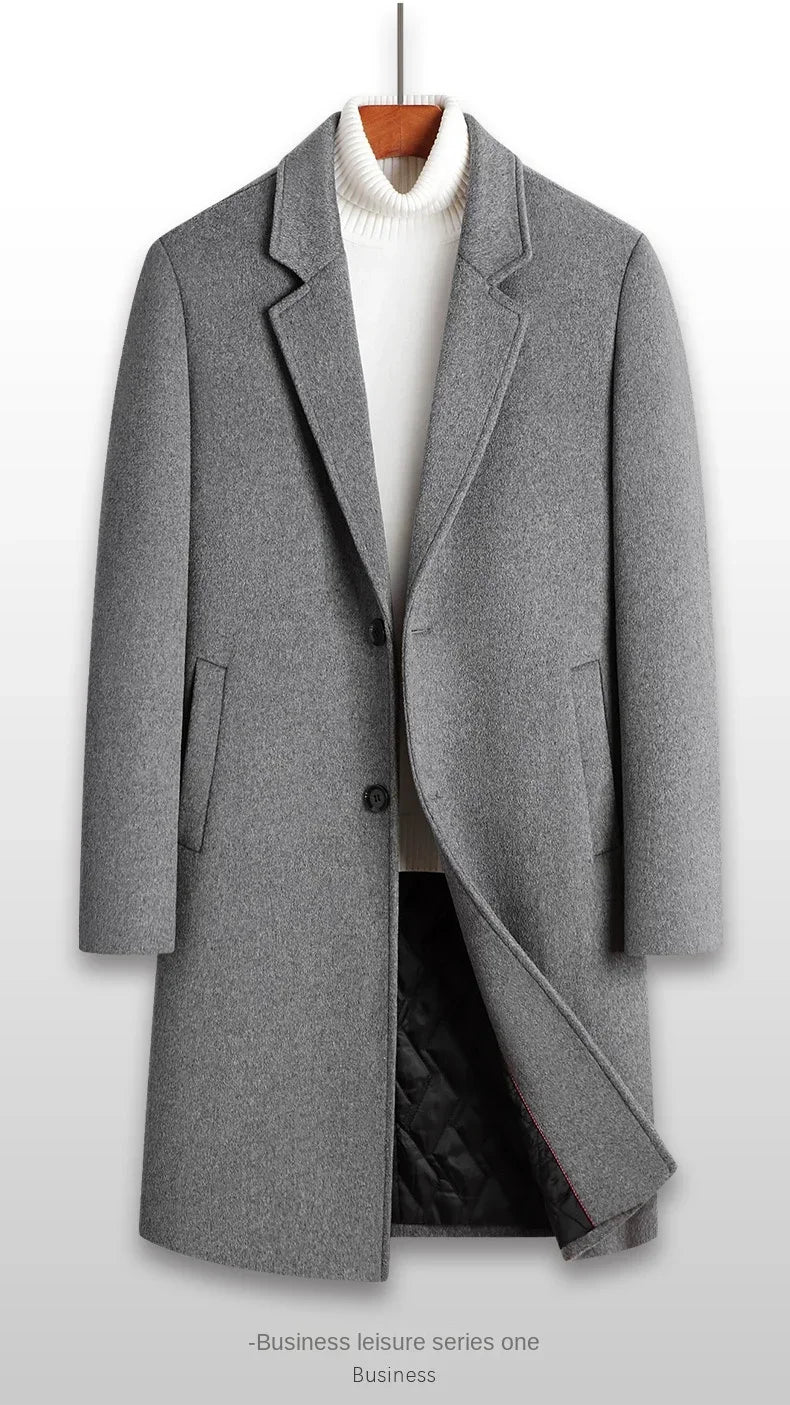 Wool 54.3% autumn and winter new men's woolen coat medium and long suit collar cotton thickened woolen coat men's coat