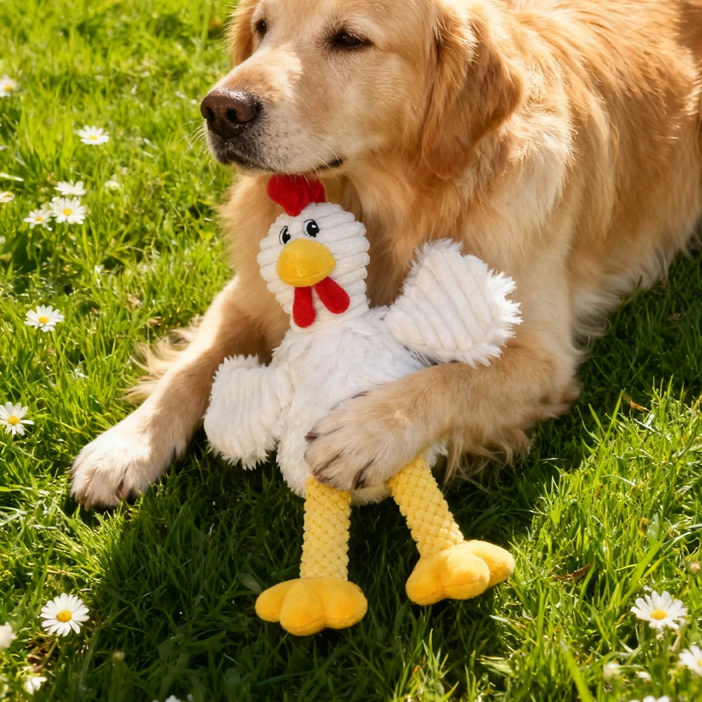 Pet Chew-Resistant Plush Interactive Toy with Sound, Cartoon Rooster Design, Suitable for Large, Medium, and Small Pets Such as Cats and Dogs, Double-Layer Fabric, Built-In Airbag