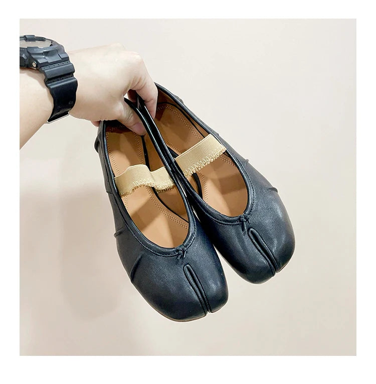 Womens Genuine Leather Ballet Flats Black Sheepskin Pleated Tibi SplitToe Shoes Fashion Mules Designer Footwear