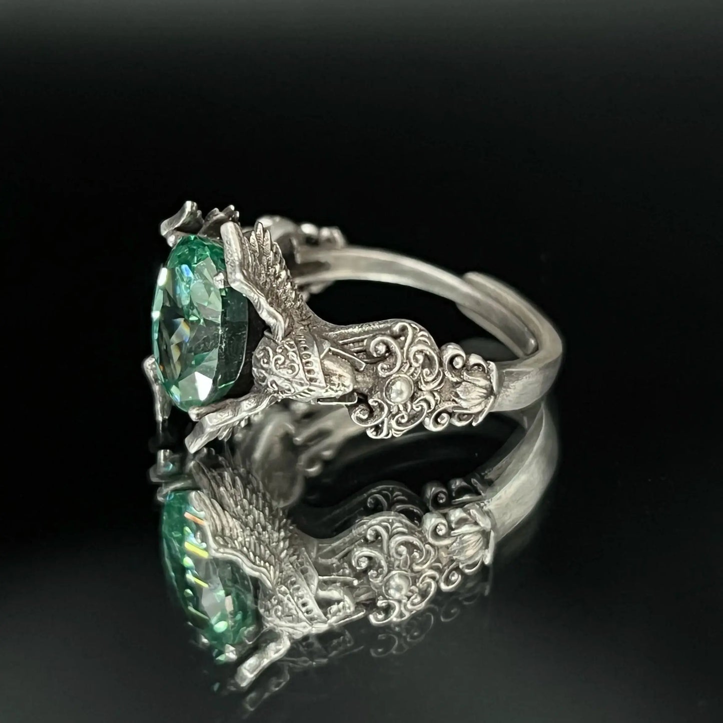 Sterling silver 925 original design hand-made Gothic dark soldiers set with diamonds ring