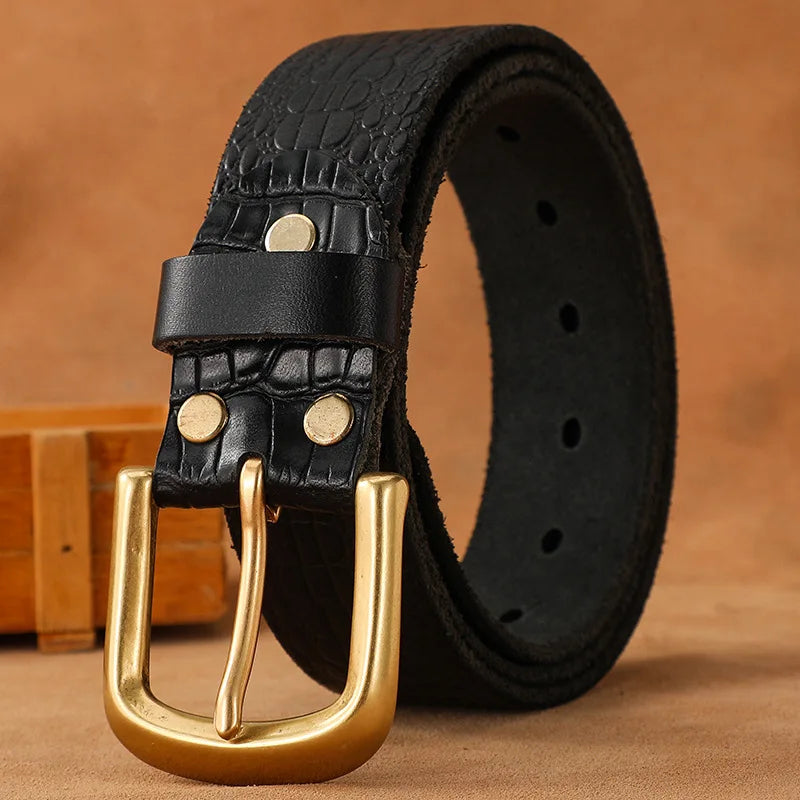 Genuine Leather Belt Men Luxury Strap Male Fashion Pure Cowhide Copper Buckle Wild Classic Retro Pin Buckle High Quality