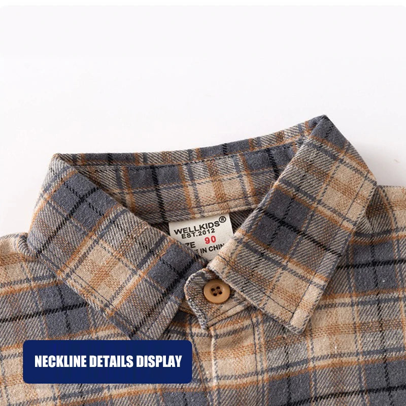 2-7 Years Shirts For Children 2025 Kids Clothes Boys Shirts With Collar Cotton Long Sleeved Plaid Casual Top Blouse For Boy