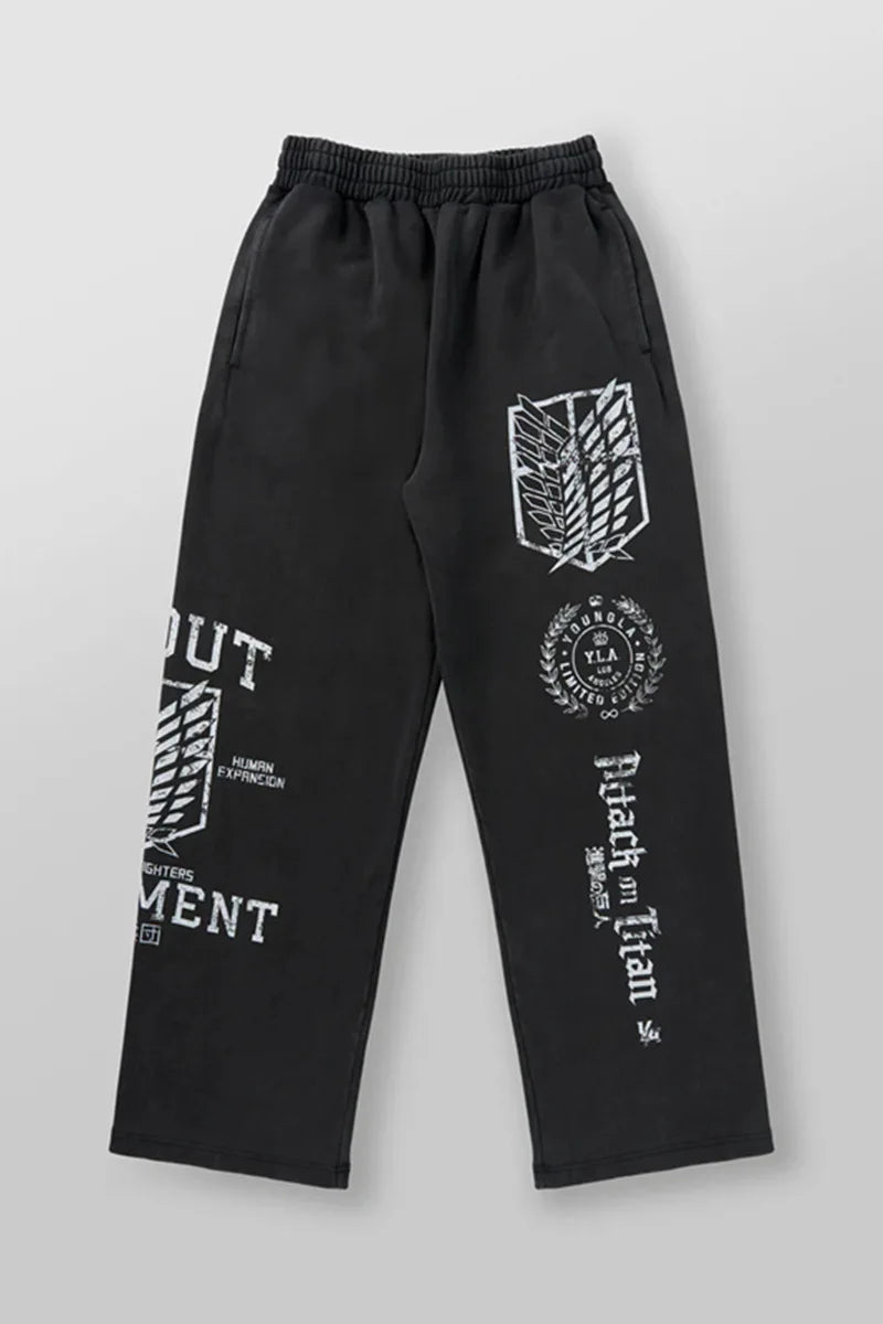 new 2026 American sports pants gym fitness running training pants cotton wool print wide leg pants