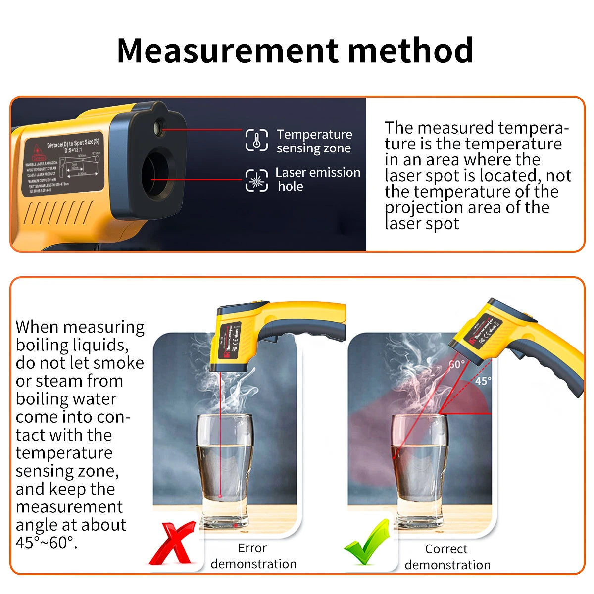 LAOLAU GM550 Infrared Thermometer Non-contact Laser Temperature Gun Handheld Temperature Sensor Handheld Digital Pyrometer 500°C