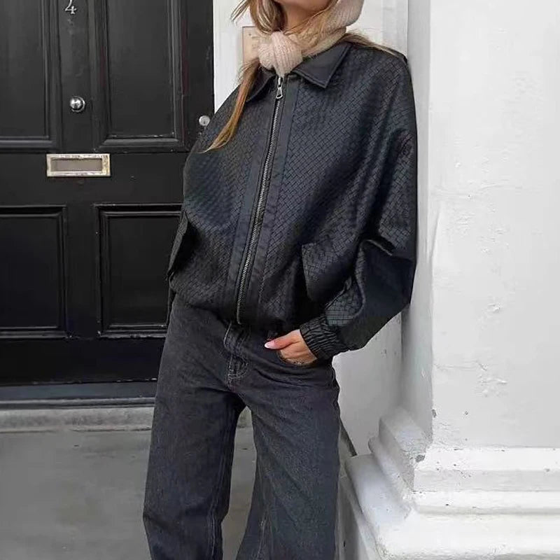 High-fashion Women Clothing 2025 New In Hand Knitting 100 % Leather Jacket Feminina Streetwear Burgundy Dropped Shoulder Coat