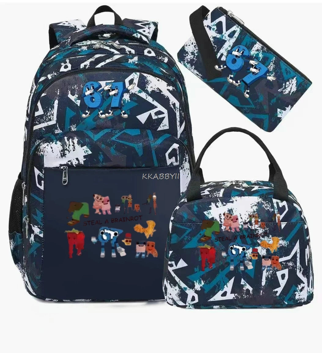 Steal A BrainRot Backpack with Lunch Bag for 67 Six Seven Teenagers Student School Bags Casual Comfortable Travel Set