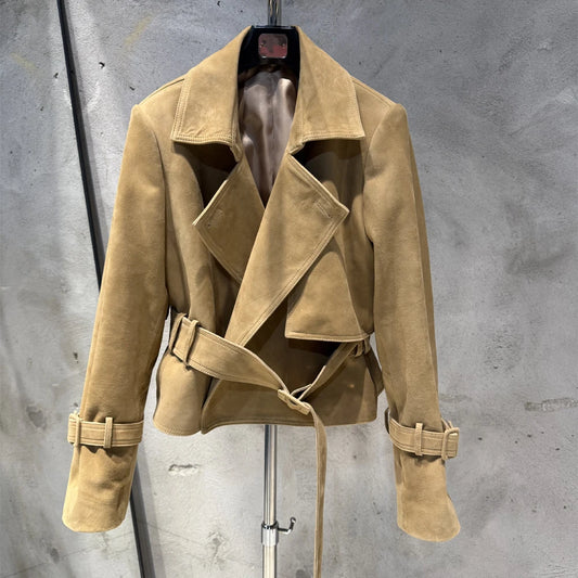 Women Suede Leather Jacket Ladies Casual Fashion Jacket 2025 New Coming Sheepskin Coat