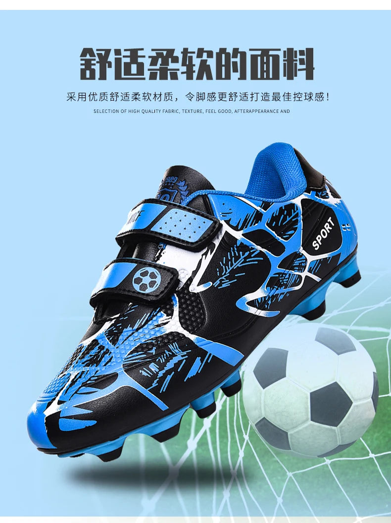 Kids Soccer Shoes HOOK&LOOP Football Sports Shoes Boy Outdoor Non-Slip Training Shoes Child Lightweight Children's Soccer Cleats
