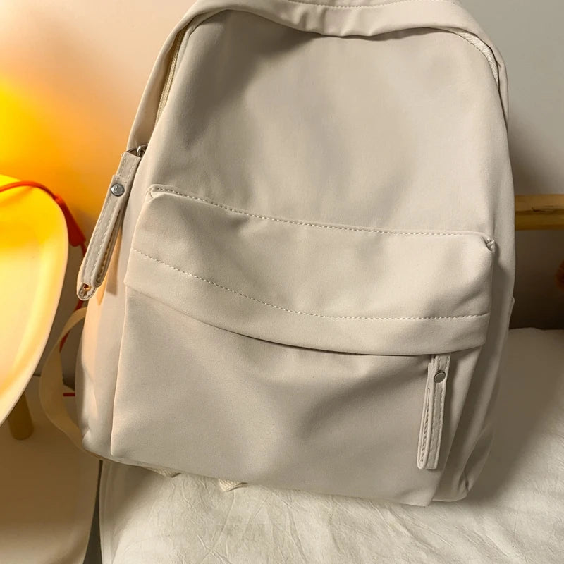Simple Solid Color Backpack Women 2022 Waterproof Nylon School Bags For Teenager Girls Bookbag Lady Travel Backbag Shoulder Bag