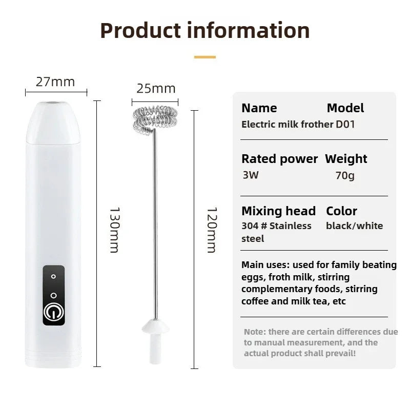 Wireless Milk Frother Electric Type-C Handheld Blender Stainless Steel Mini Coffee Maker Whisk Mixer for Coffee Cappuccino Cream