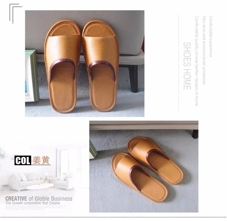 Genuine Leather Couple Summer Indoor Slippers Anti-Slip Women Household Slippers Men Casual Home Shoes