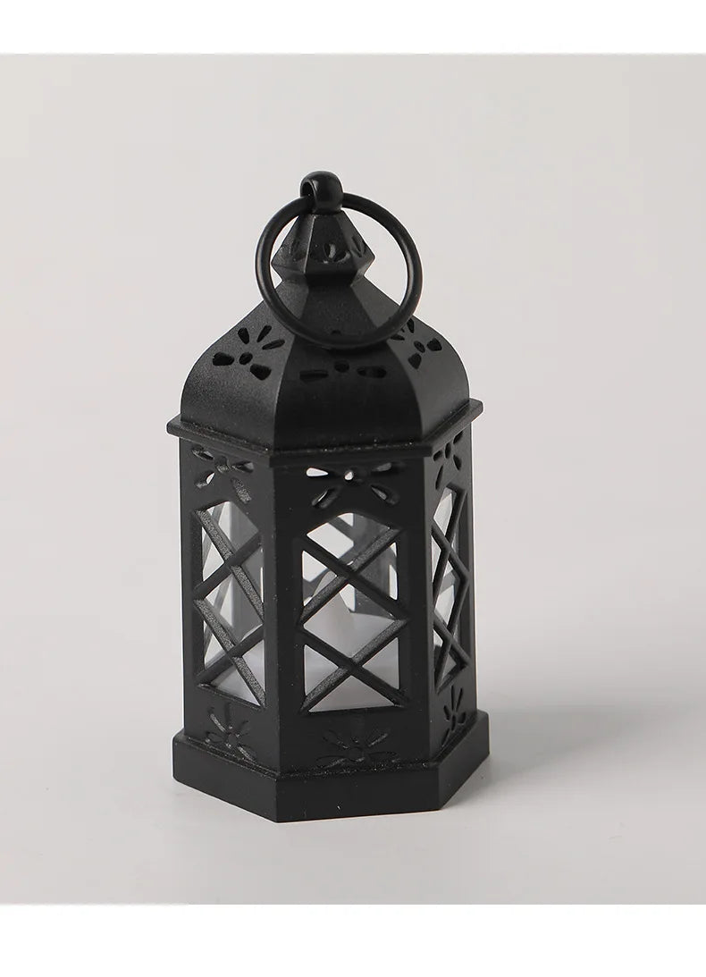 European Ramadan Lamp Mini Plastic Hexagonal Wind Lamp Led Electronic Candlelight Holiday Decoration Christmas Halloween Retro