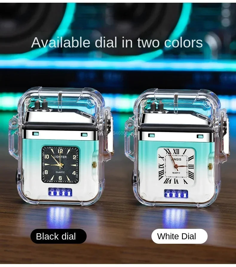 Waterproof Watch Lighter Windproof USB Plasma Rechargeable Lighter Outdoor Portable Smoking Cigarette Lighter Men's Watch Gift