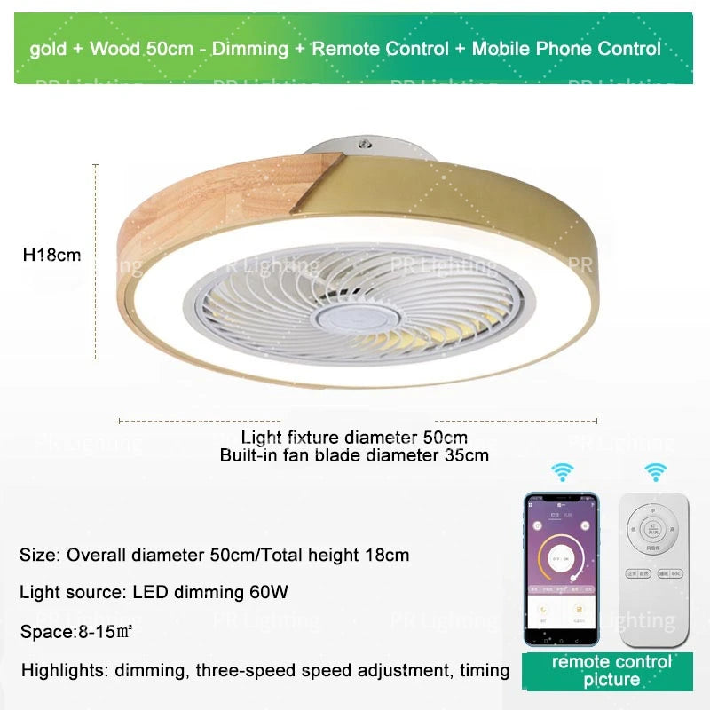 LED Fan Light Ceiling Lamp Household Modern Simple Bedroom Restaurant Invisible Ceiling Fan Light Living Dining Table Room Decor
