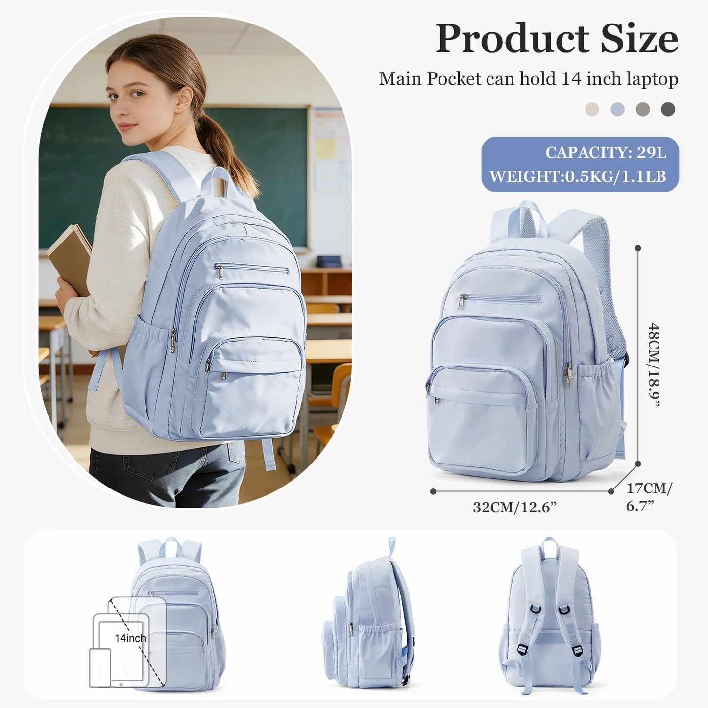School Backpack for Teenage Girls Boys, College Daypack Bookbag, Work Laptop Backpack for Women, Lightweight Casual Day Backpack