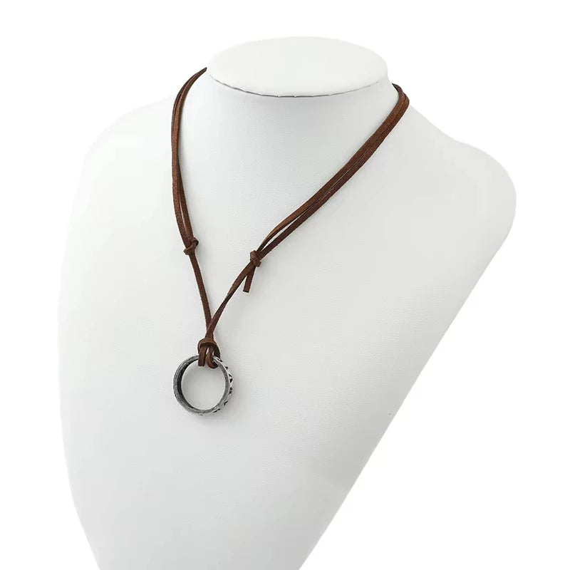 Movie Game Uncharted 4 Necklace Nathan Drake Cosplay Ring Leather Code Ancient Vintage Pendant Jewelry Prop