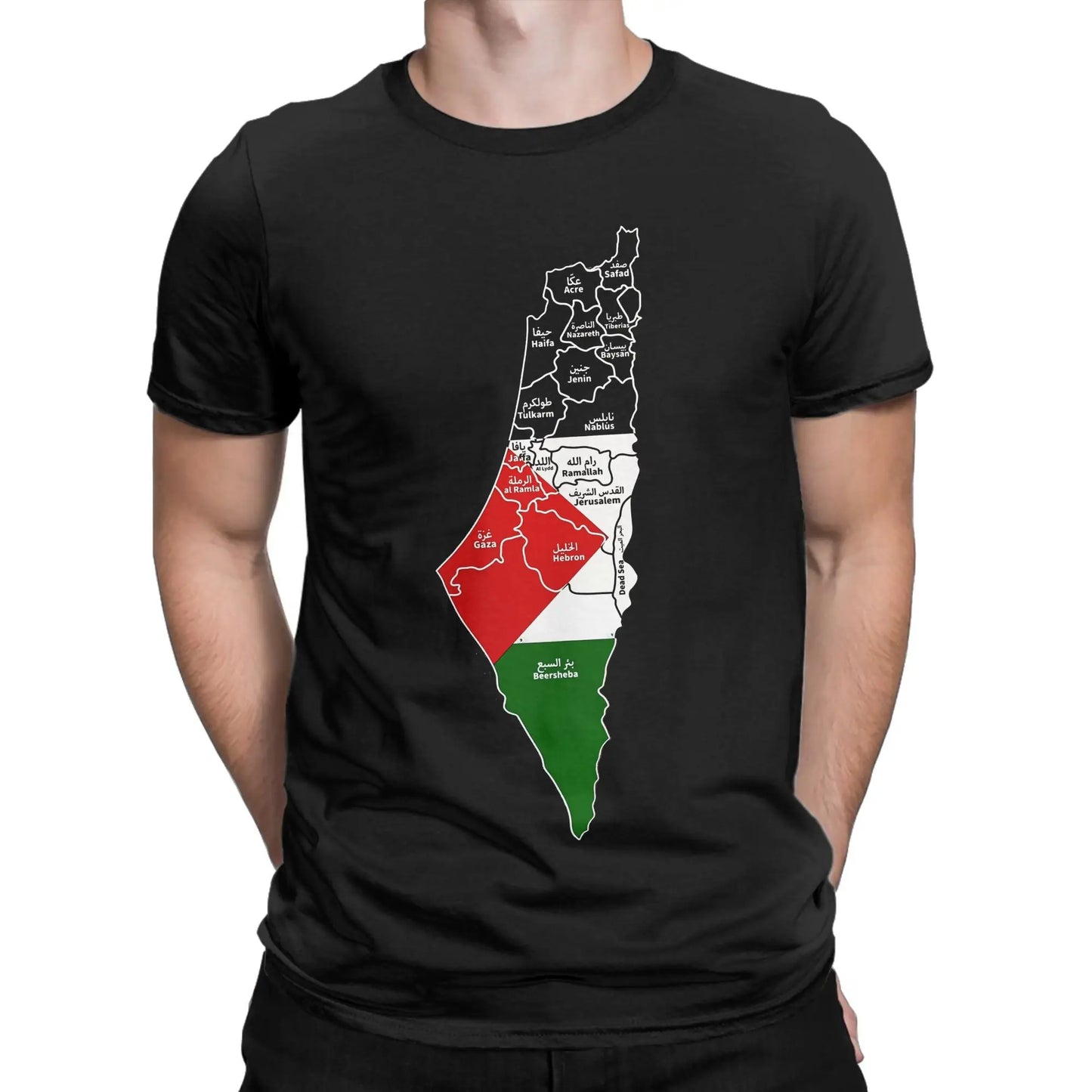 Palestine Map T Shirt for Men Cotton Vintage T-Shirts Round Collar  Tees Short Sleeve Clothes Gift