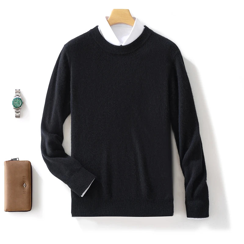 Fall/Winter New Cashmere Sweater Men's 100% Pure Wool Thick Crewneck Sweater Casual Knitted Bottom Shirt