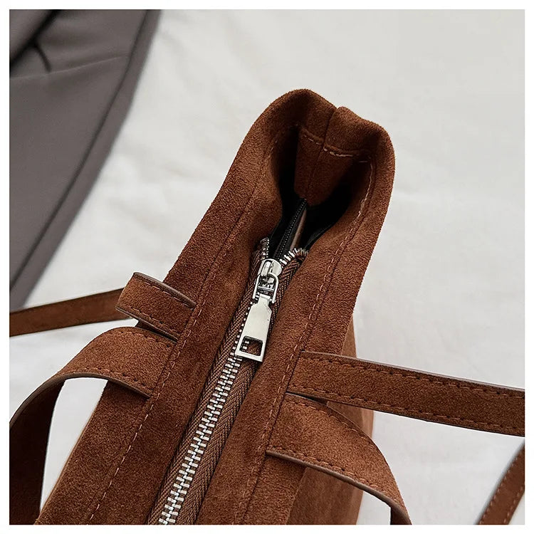 Large Capacity Tote Women Bag Retro Faux Suede Shoulder Bag Quitting Designer Bags for Women Handbag Commuting Shopper Purses