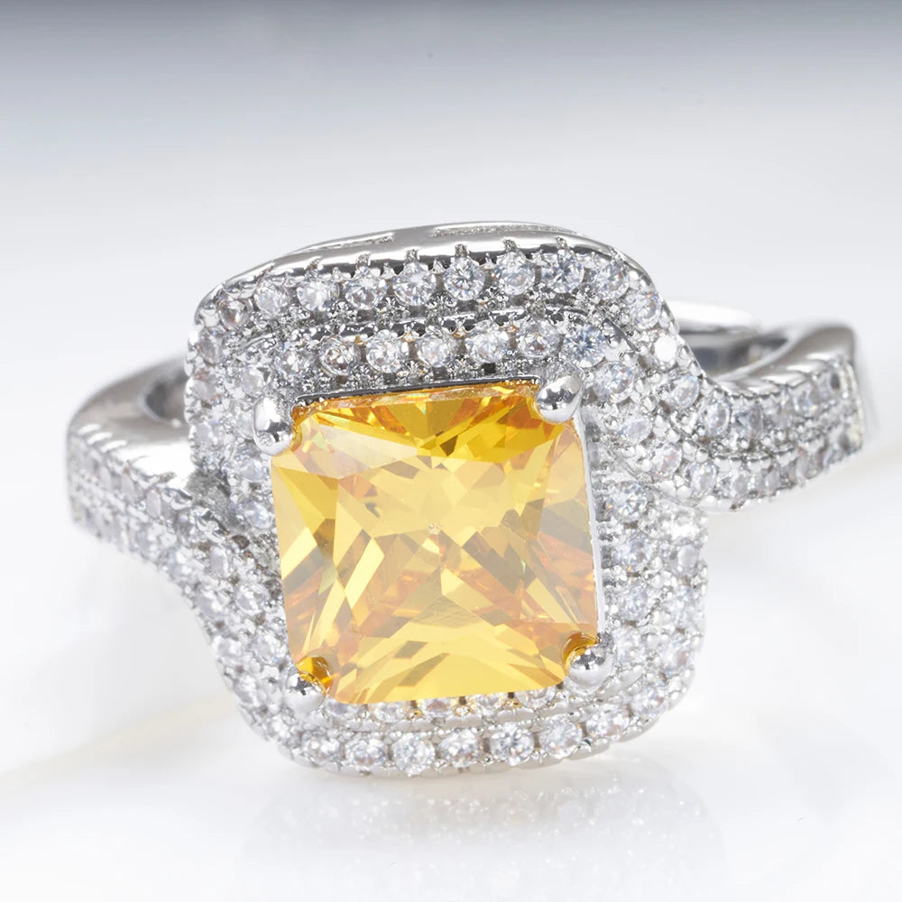 Sterling Rings For Women Yellow Stone Luxury Wedding Engagement White Gold Plated Fine Jewelry Dating Gift Drop Shipping