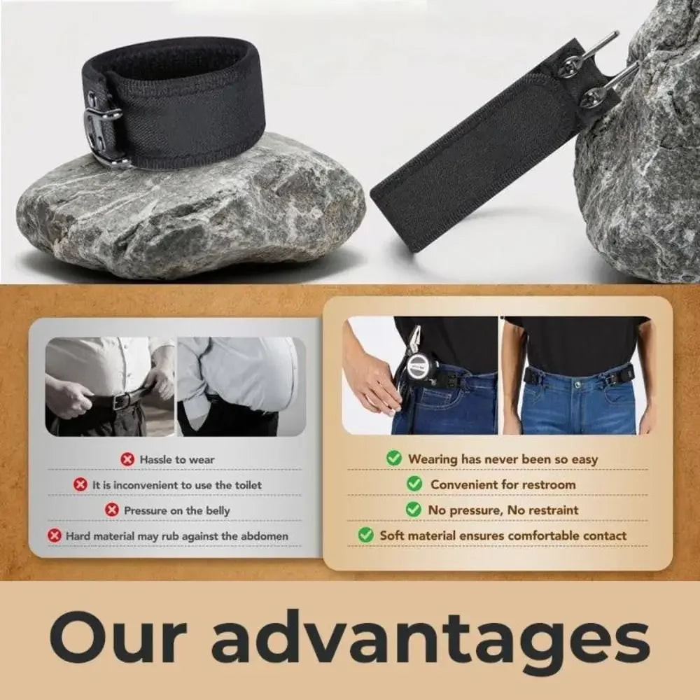 Buckleless Belt Hook Adjustable Metal Hook Elastic Belt Unisex Buckle-Free Invisible Waist Belt Closure for Outdoor Work EDC