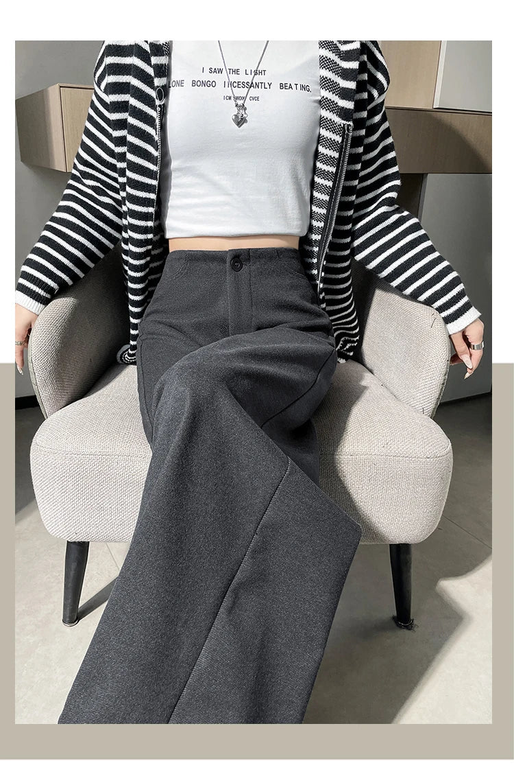 High Quality Woolen Suit Wide-leg Pants Women Fall Winter High-waisted Loose Trouser Female Chic Solid Thick Outwear Bottoms New