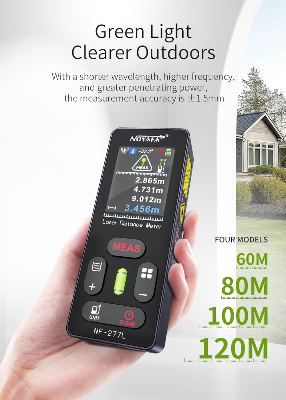 NOYAFA Green Light Laser Rangefinder High Accuracy Laser Distance Meter 60/100M Professional Laser Meter with Laser Crosshair