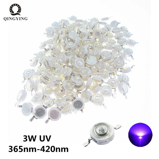 3W UV LED Ultra Violet Color Lamp Chips 365nm 375nm 380nm 385nm 390nm 395nm 400nm 405nm 410nm 420nm 430nm Purple Light Beads
