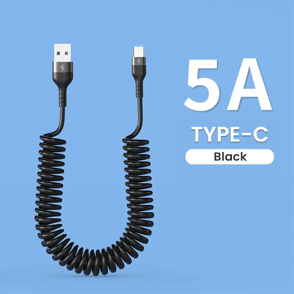 5A Fast Charging Spring Data Cable Retractable USB C To Type C Cable for Huawei Xiaomi Redmi Phone Charger USB Type C Cable