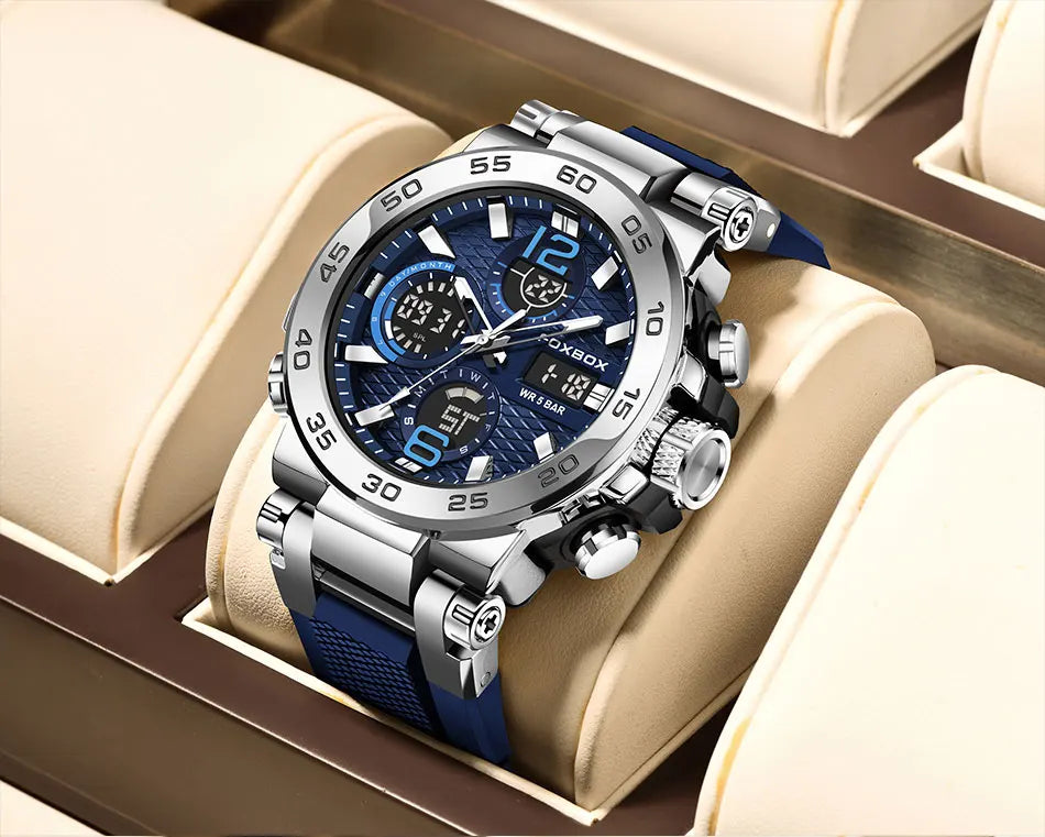 LIGE New Watches For Men 50M Waterproof Clock Alarm reloj hombre LCD Dual Display Wristwatch Quartz Military Sports Mens Watch
