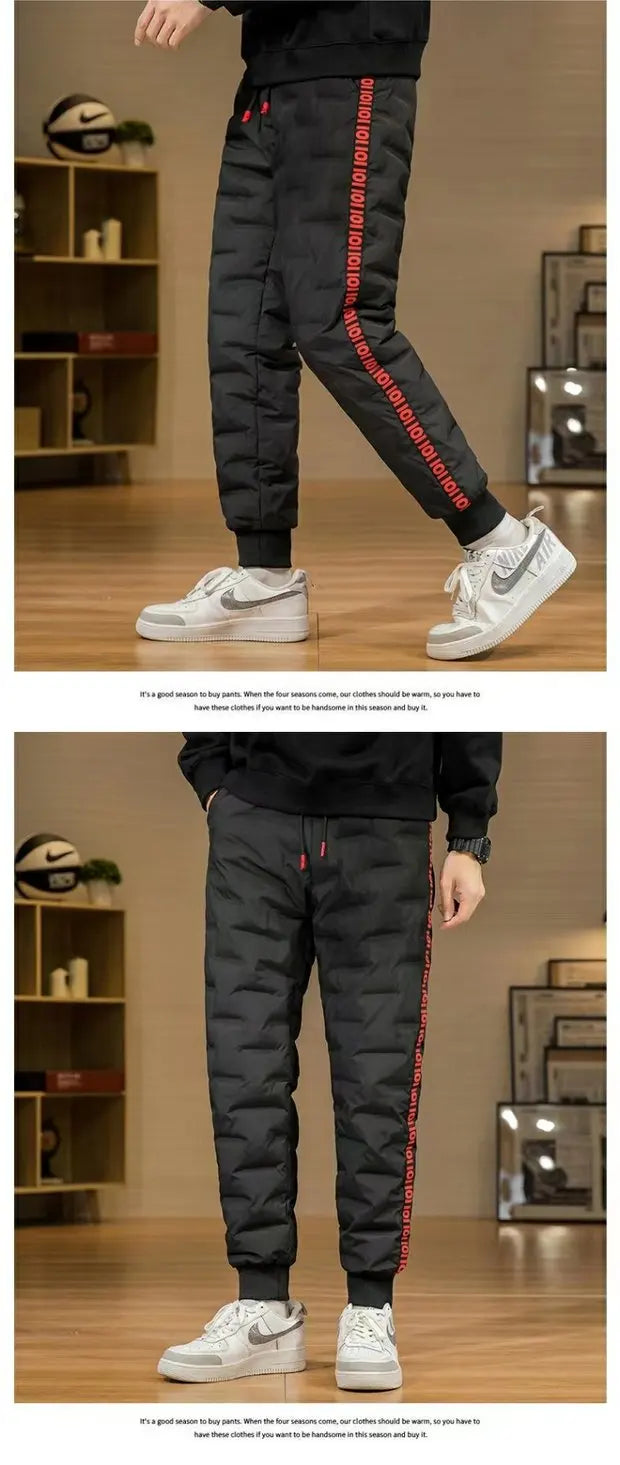 Men's down Trousers Large Size Winter Fce Warm Casual Du down Cotton Pants Loose Fit mid Waist Long Pants Polyester Fiber