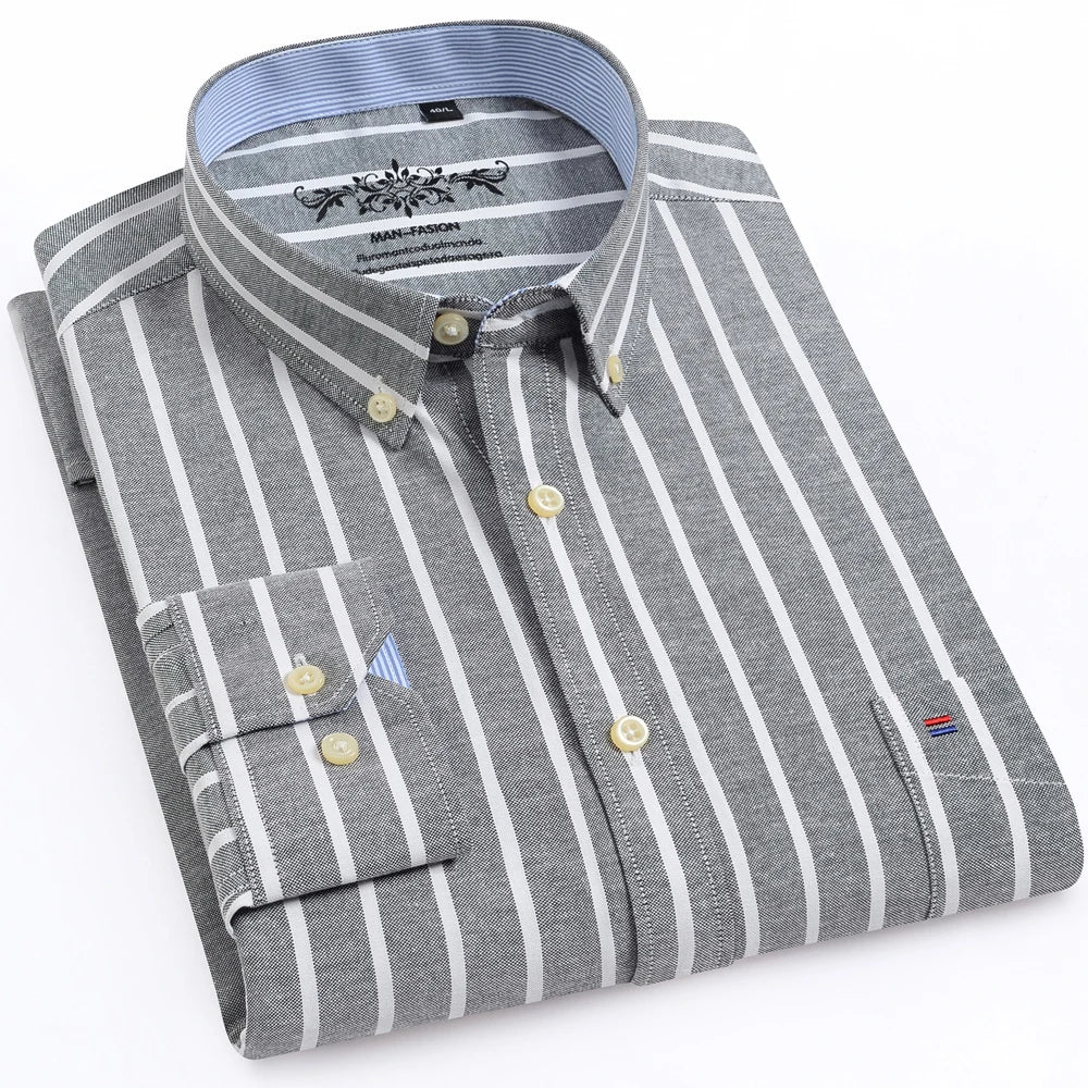 Men's Long Sleeve Oxford Button-Down Shirt with Left Chest Pocket Comfortable Autumn Winter Regular Fit Casual Versatile Fashion